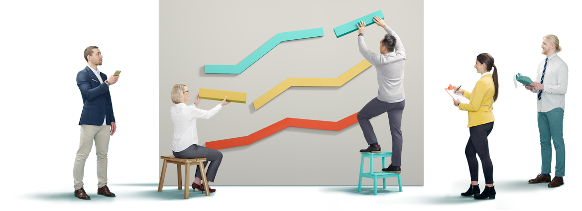 Bookkeepers constructing a line chart