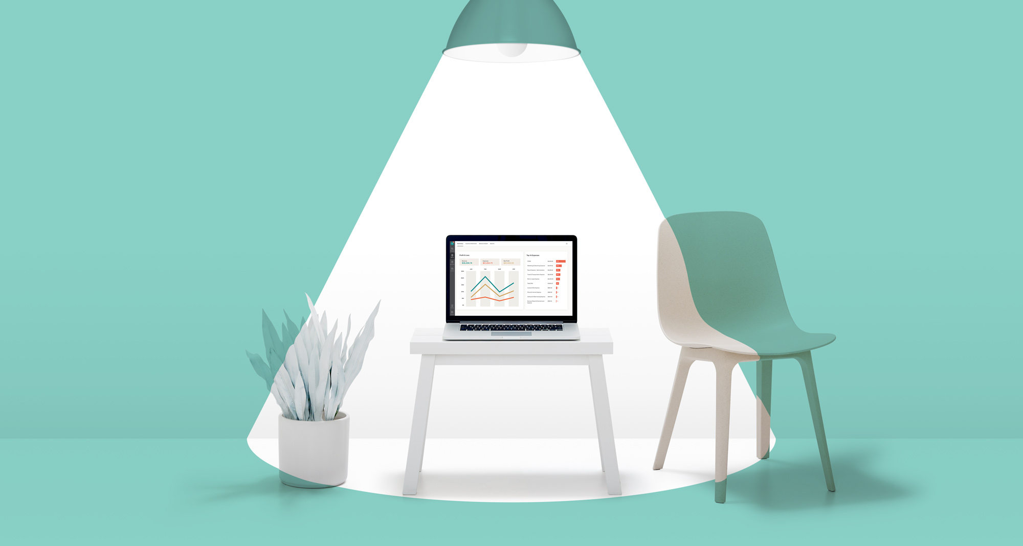 Light illuminating computer showing Bench app